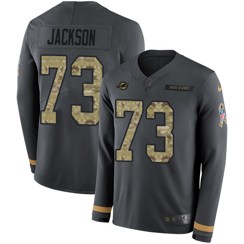 Personalized Dolphins #73 Austin Jackson Anthracite Salute to Service Men’s Stitched NFL Limited Therma Long Sleeve Jersey