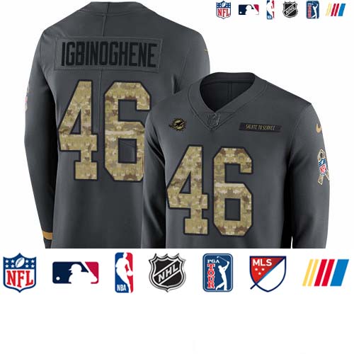 Personalized Dolphins #46 Noah Igbinoghene Anthracite Salute to Service Men’s Stitched NFL Limited Therma Long Sleeve Jersey