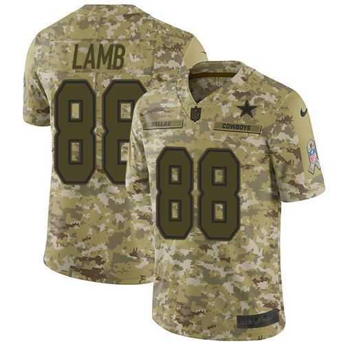 Personalized Cowboys #88 CeeDee Lamb Camo Men’s Stitched NFL Limited 2018 Salute To Service Jersey