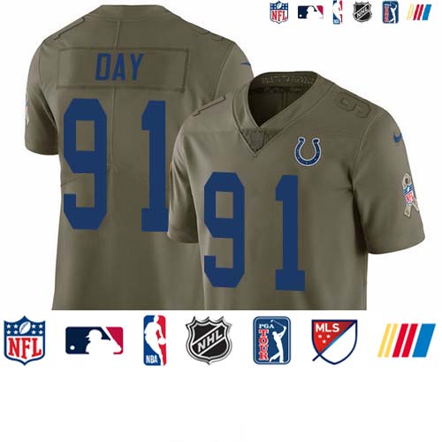 Personalized Colts #91 Sheldon Day Olive Men’s Stitched NFL Limited 2017 Salute To Service Jersey
