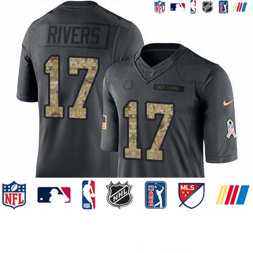 Personalized Colts #17 Philip Rivers Black Men’s Stitched NFL Limited 2016 Salute to Service Jersey
