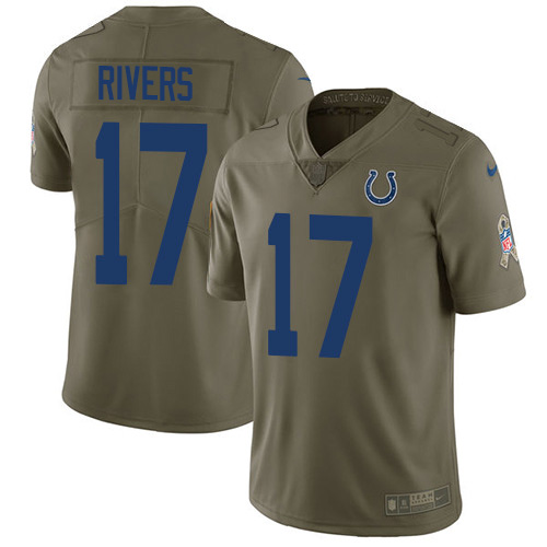 Personalized Colts #17 Philip Rivers Olive Men’s Stitched NFL Limited 2017 Salute To Service Jersey