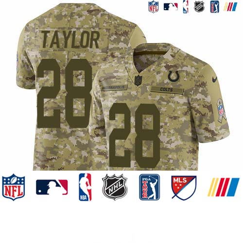 Personalized Colts #28 Jonathan Taylor Camo Men’s Stitched NFL Limited 2018 Salute To Service Jersey