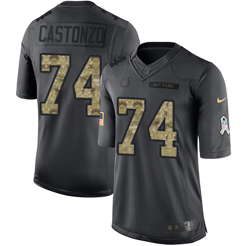 Personalized Colts #74 Anthony Castonzo Black Men’s Stitched NFL Limited 2016 Salute to Service Jersey