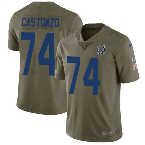 Personalized Colts #74 Anthony Castonzo Olive Men’s Stitched NFL Limited 2017 Salute To Service Jersey