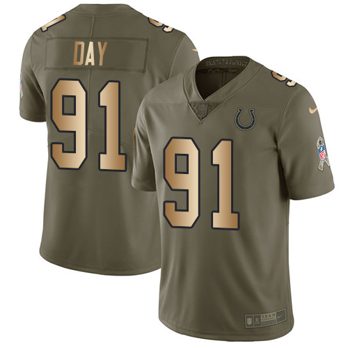 Personalized Colts #91 Sheldon Day Olive Gold Men’s Stitched NFL Limited 2017 Salute To Service Jersey