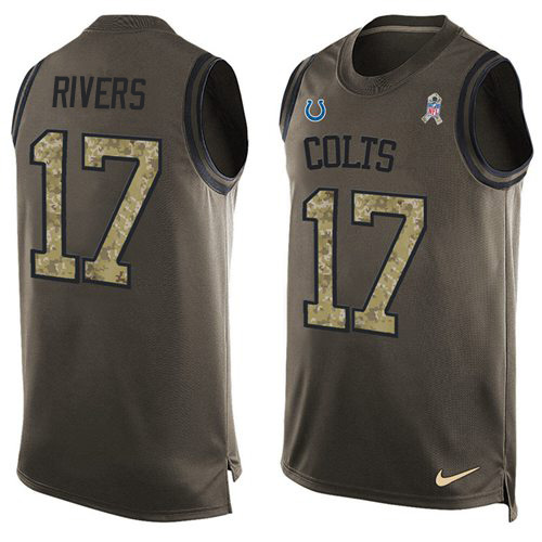 Personalized Colts #17 Philip Rivers Green Men’s Stitched NFL Limited Salute To Service Tank Top Jersey