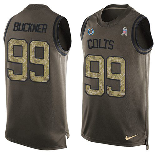 Personalized Colts #99 DeForest Buckner Green Men’s Stitched NFL Limited Salute To Service Tank Top Jersey