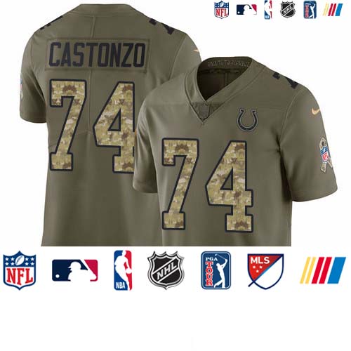 Personalized Colts #74 Anthony Castonzo Olive Camo Men’s Stitched NFL Limited 2017 Salute To Service Jersey