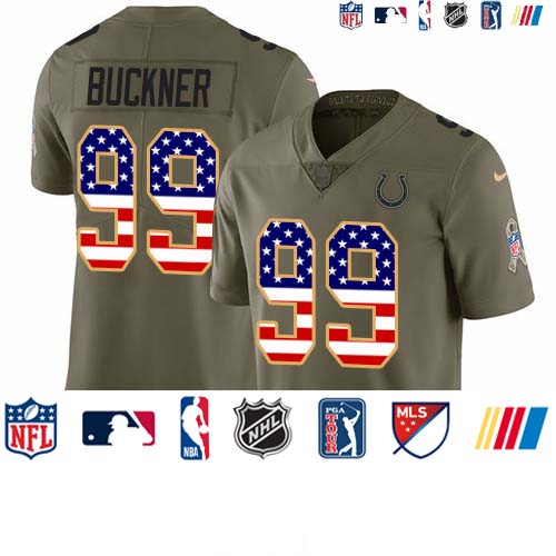 Personalized Colts #99 DeForest Buckner Olive USA Flag Men’s Stitched NFL Limited 2017 Salute To Service Jersey