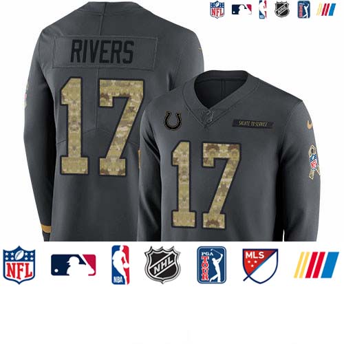 Personalized Colts #17 Philip Rivers Anthracite Salute to Service Men’s Stitched NFL Limited Therma Long Sleeve Jersey