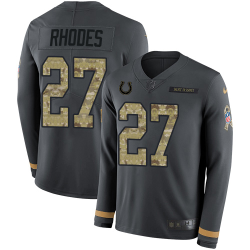 Personalized Colts #27 Xavier Rhodes Anthracite Salute to Service Men’s Stitched NFL Limited Therma Long Sleeve Jersey