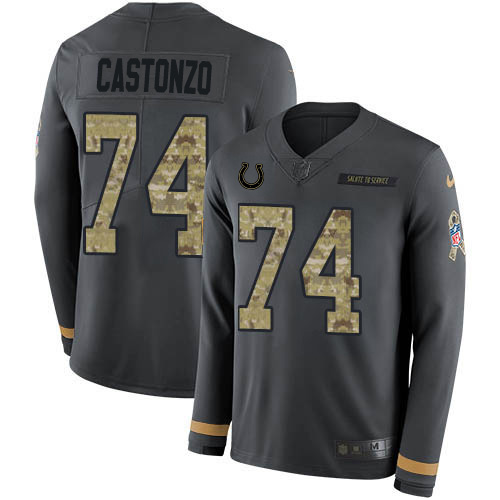 Personalized Colts #74 Anthony Castonzo Anthracite Salute to Service Men’s Stitched NFL Limited Therma Long Sleeve Jersey