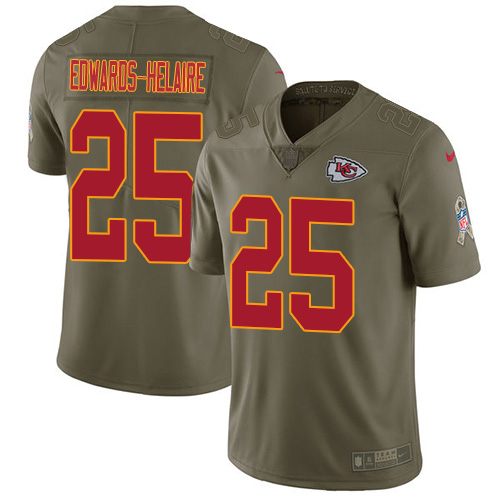 Personalized Chiefs #25 Clyde Edwards-Helaire Olive Men’s Stitched NFL Limited 2017 Salute To Service Jersey
