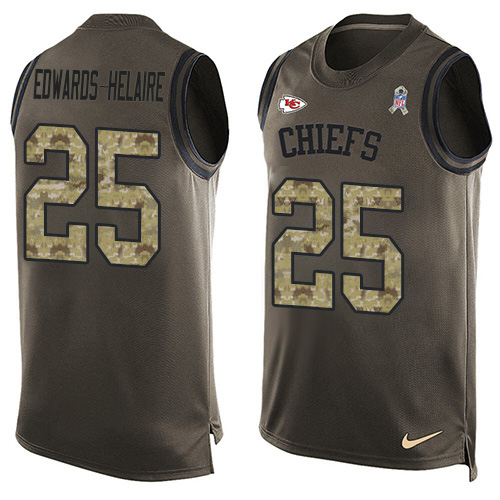 Personalized Chiefs #25 Clyde Edwards-Helaire Green Men’s Stitched NFL Limited Salute To Service Tank Top Jersey