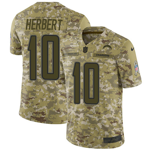 Personalized Chargers #10 Justin Herbert Camo Men’s Stitched NFL Limited 2018 Salute To Service Jersey