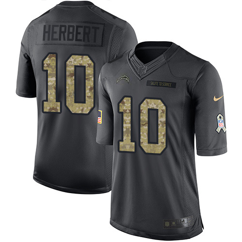 Personalized Chargers #10 Justin Herbert Black Men’s Stitched NFL Limited 2016 Salute to Service Jersey