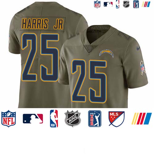 Personalized Chargers #25 Chris Harris Jr Olive Men’s Stitched NFL Limited 2017 Salute To Service Jersey
