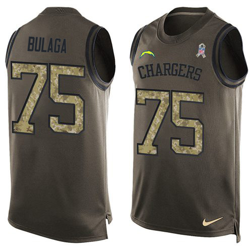 Personalized Chargers #75 Bryan Bulaga Green Men’s Stitched NFL Limited Salute To Service Tank Top Jersey