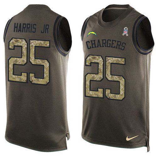 Personalized Chargers #25 Chris Harris Jr Green Men’s Stitched NFL Limited Salute To Service Tank Top Jersey