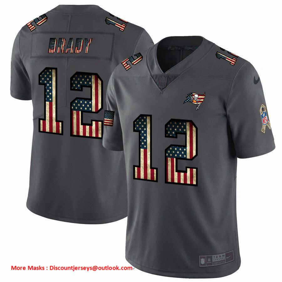 Personalized Buccaneers #12 Tom Brady 2018 Salute To Service Retro USA Flag Limited NFL Jersey