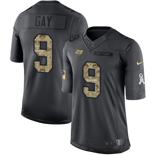 Personalized Buccaneers #9 Matt Gay Black Men’s Stitched NFL Limited 2016 Salute to Service Jersey