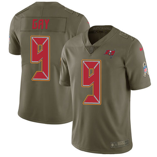 Personalized Buccaneers #9 Matt Gay Olive Men’s Stitched NFL Limited 2017 Salute To Service Jersey