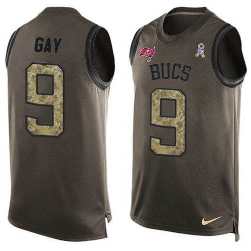 Personalized Buccaneers #9 Matt Gay Green Men’s Stitched NFL Limited Salute To Service Tank Top Jersey