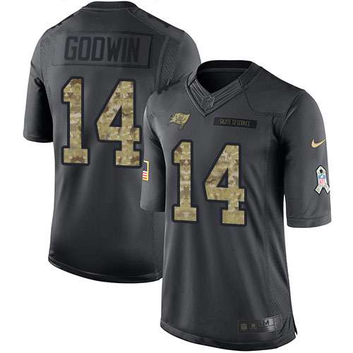Personalized Buccaneers #14 Chris Godwin Black Men’s Stitched NFL Limited 2016 Salute to Service Jersey