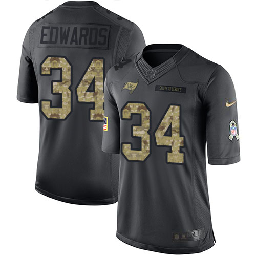 Personalized Buccaneers #34 Mike Edwards Black Men’s Stitched NFL Limited 2016 Salute to Service Jersey