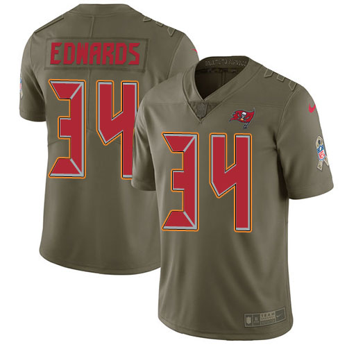 Personalized Buccaneers #34 Mike Edwards Olive Men’s Stitched NFL Limited 2017 Salute To Service Jersey