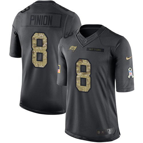 Personalized Buccaneers #8 Bradley Pinion Black Men’s Stitched NFL Limited 2016 Salute to Service Jersey