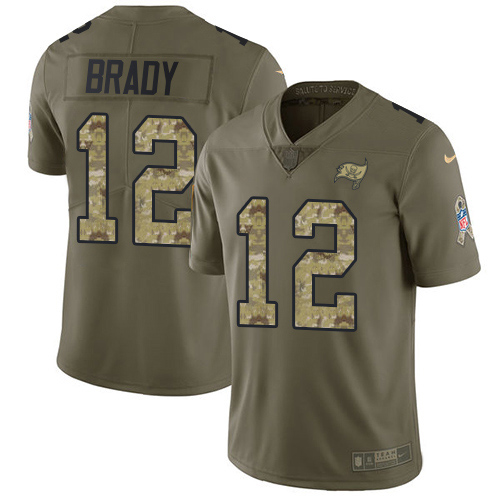 Personalized Buccaneers #12 Tom Brady Olive Camo Men’s Stitched NFL Limited 2017 Salute To Service Jersey