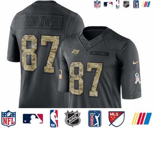 Personalized Buccaneers #87 Rob Gronkowski Black Men’s Stitched NFL Limited 2016 Salute to Service Jersey