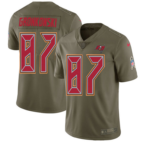Personalized Buccaneers #87 Rob Gronkowski Olive Men’s Stitched NFL Limited 2017 Salute To Service Jersey