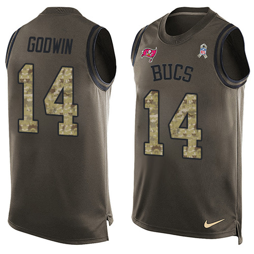Personalized Buccaneers #14 Chris Godwin Green Men’s Stitched NFL Limited Salute To Service Tank Top Jersey