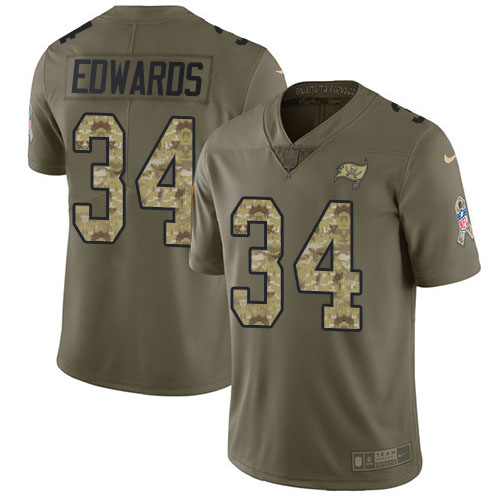 Personalized Buccaneers #34 Mike Edwards Olive Camo Men’s Stitched NFL Limited 2017 Salute To Service Jersey