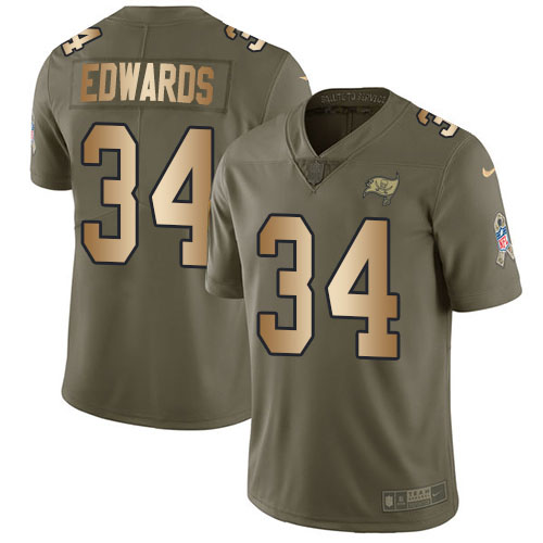 Personalized Buccaneers #34 Mike Edwards Olive Gold Men’s Stitched NFL Limited 2017 Salute To Service Jersey