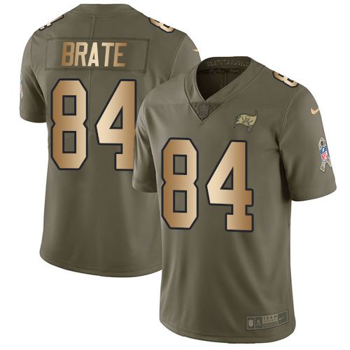 Personalized Buccaneers #84 Cameron Brate Olive Gold Men’s Stitched NFL Limited 2017 Salute To Service Jersey