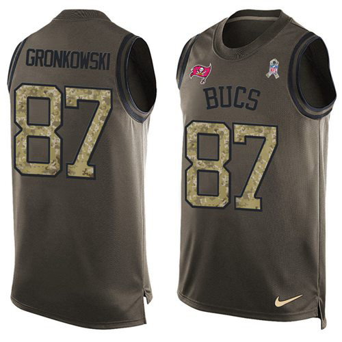 Personalized Buccaneers #87 Rob Gronkowski Green Men’s Stitched NFL Limited Salute To Service Tank Top Jersey