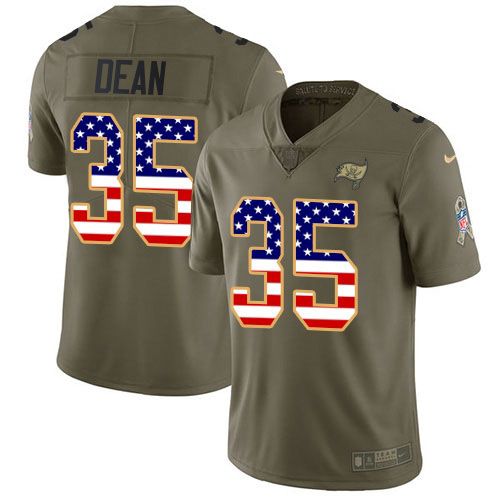 Personalized Buccaneers #35 Jamel Dean Olive USA Flag Men’s Stitched NFL Limited 2017 Salute To Service Jersey
