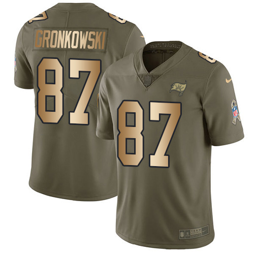 Personalized Buccaneers #87 Rob Gronkowski Olive Gold Men’s Stitched NFL Limited 2017 Salute To Service Jersey