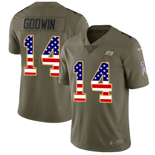 Personalized Buccaneers #14 Chris Godwin Olive USA Flag Men’s Stitched NFL Limited 2017 Salute To Service Jersey