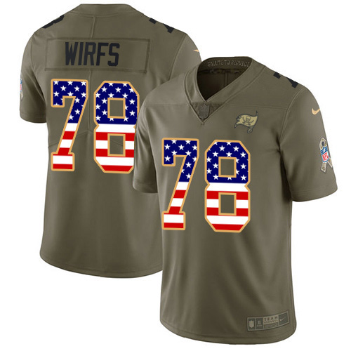 Personalized Buccaneers #78 Tristan Wirfs Olive USA Flag Men’s Stitched NFL Limited 2017 Salute To Service Jersey