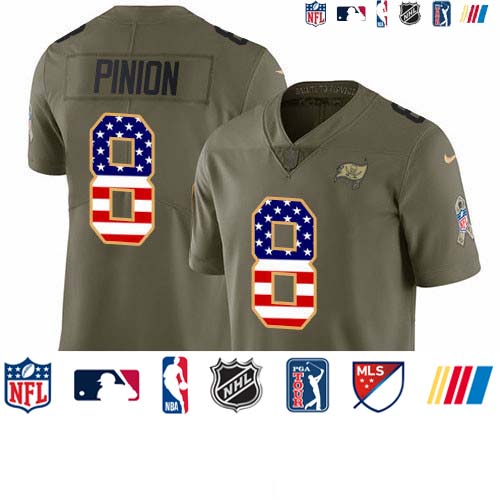 Personalized Buccaneers #8 Bradley Pinion Olive USA Flag Men’s Stitched NFL Limited 2017 Salute To Service Jersey