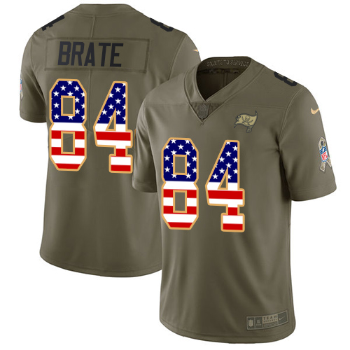Personalized Buccaneers #84 Cameron Brate Olive USA Flag Men’s Stitched NFL Limited 2017 Salute To Service Jersey
