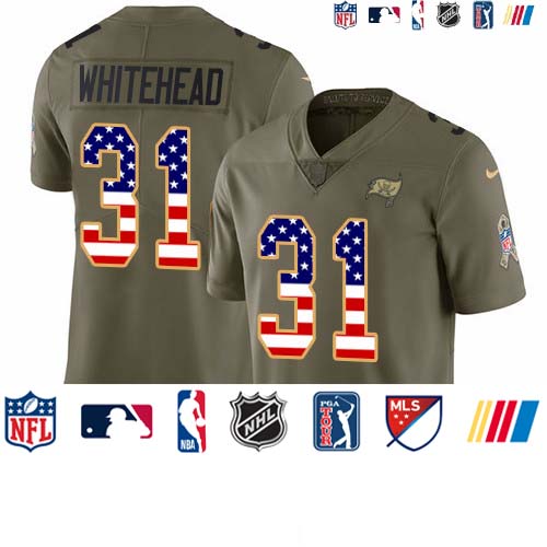 Personalized Buccaneers #31 Jordan Whitehead Olive USA Flag Men’s Stitched NFL Limited 2017 Salute To Service Jersey