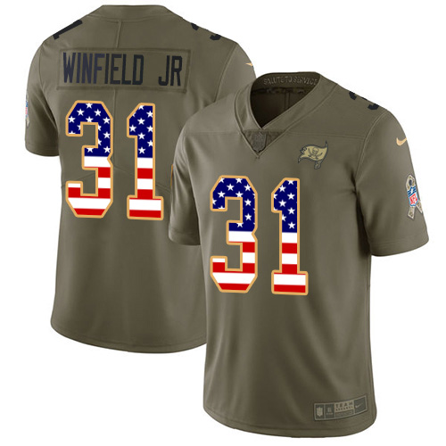 Personalized Buccaneers #31 Antoine Winfield Jr. Olive USA Flag Men’s Stitched NFL Limited 2017 Salute To Service Jersey