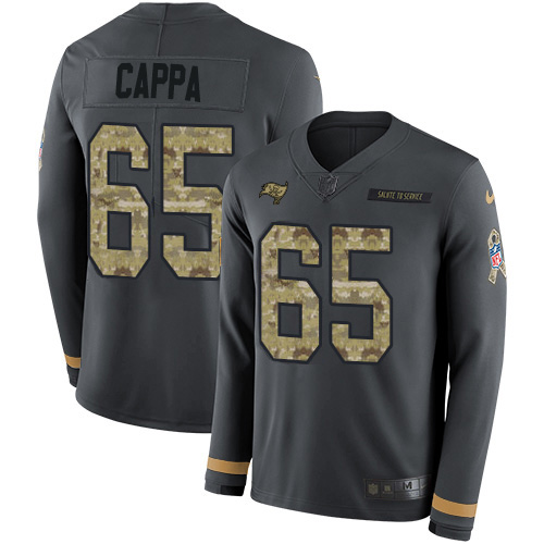 Personalized Buccaneers #65 Alex Cappa Anthracite Salute to Service Men’s Stitched NFL Limited Therma Long Sleeve Jersey