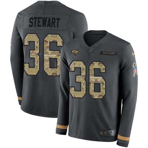 Personalized Buccaneers #36 M.J. Stewart Anthracite Salute to Service Men’s Stitched NFL Limited Therma Long Sleeve Jersey